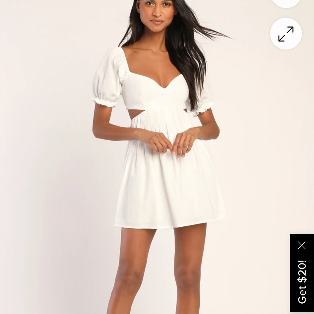 Lulus Love the Feeling White Puff Sleeve Lace-Up Cutout Mini Dress